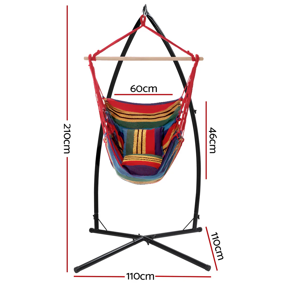 Hammock Chair Outdoor Camping Hanging with Steel Stand - Rainbow - Nurns