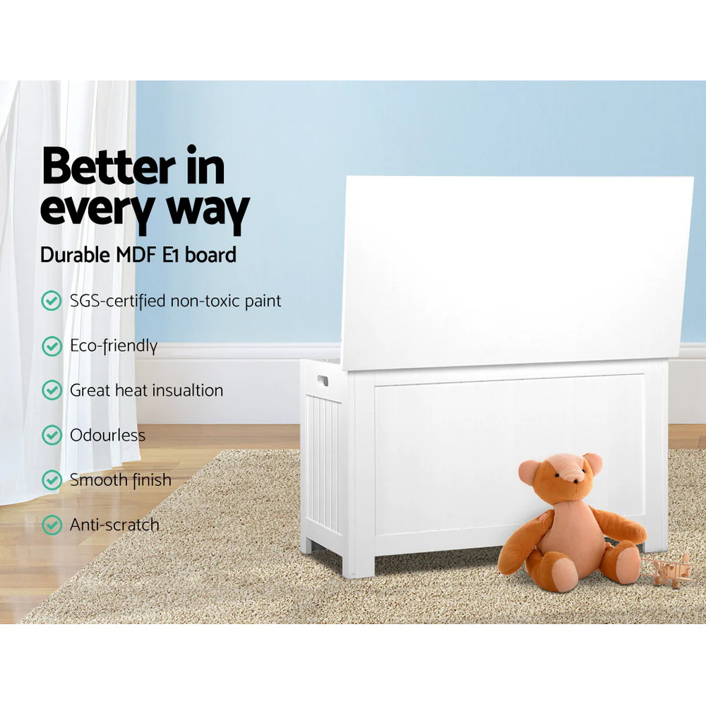 Kids Wooden Toy Chest Storage Blanket Box White Children Room Organiser - Nurns