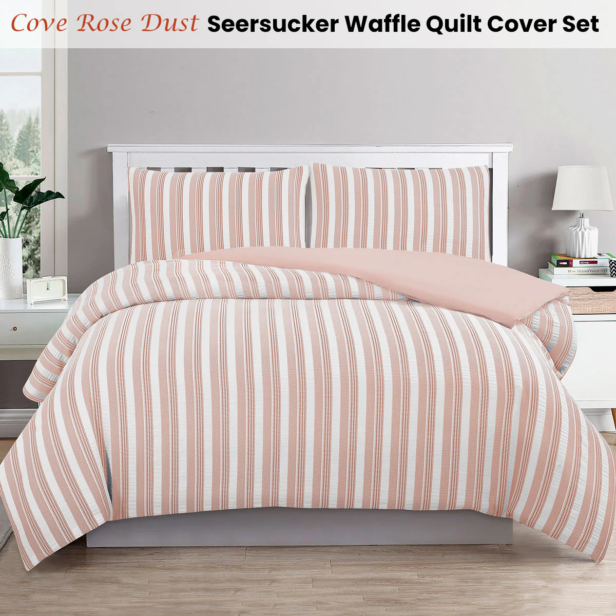 KING Seersucker Waffle Quilt Cover Set - Rose Dust - Nurns