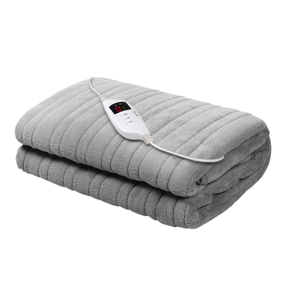 Watson Electric Throw Soft Blanket Heated Rug Fleece Snuggle Washable - Silver - Nurns