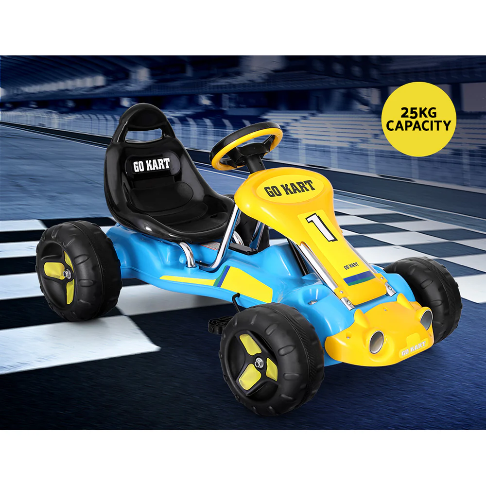 Kids Pedal Go Kart Ride On Toys Racing Car Plastic Tyre - Blue - Nurns