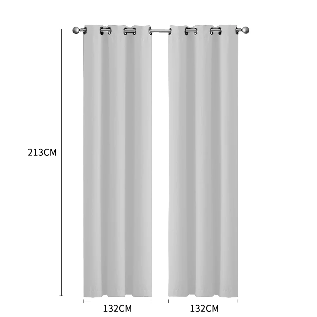 Set of 2 132x213cm Blockout Curtains Panels 3 Layers - Grey - Nurns
