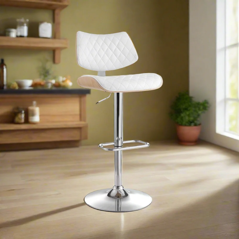 Moscow Bar Stools Kitchen Dining Chairs Gas Lift Stool Wooden Leather - White - Nurns
