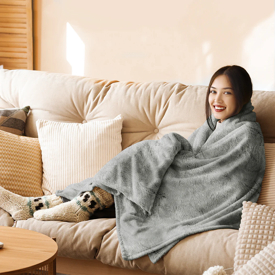 Wilbur Electric Soft Blanket Heated Timer Bedding Washable Warm Winter Plush - Light Grey - Nurns