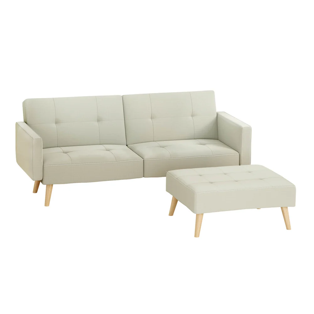 Marcella 3-Seater 200cm Sofa Bed Faux Linen - Beige - Nurns