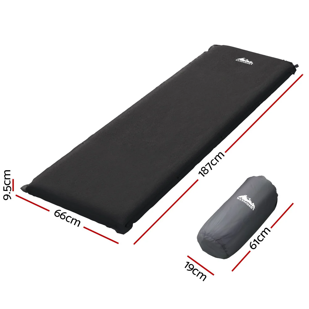 Self-Inflating Mattress Camping Sleeping Mat Air Bed Pad Single Black - Nurns