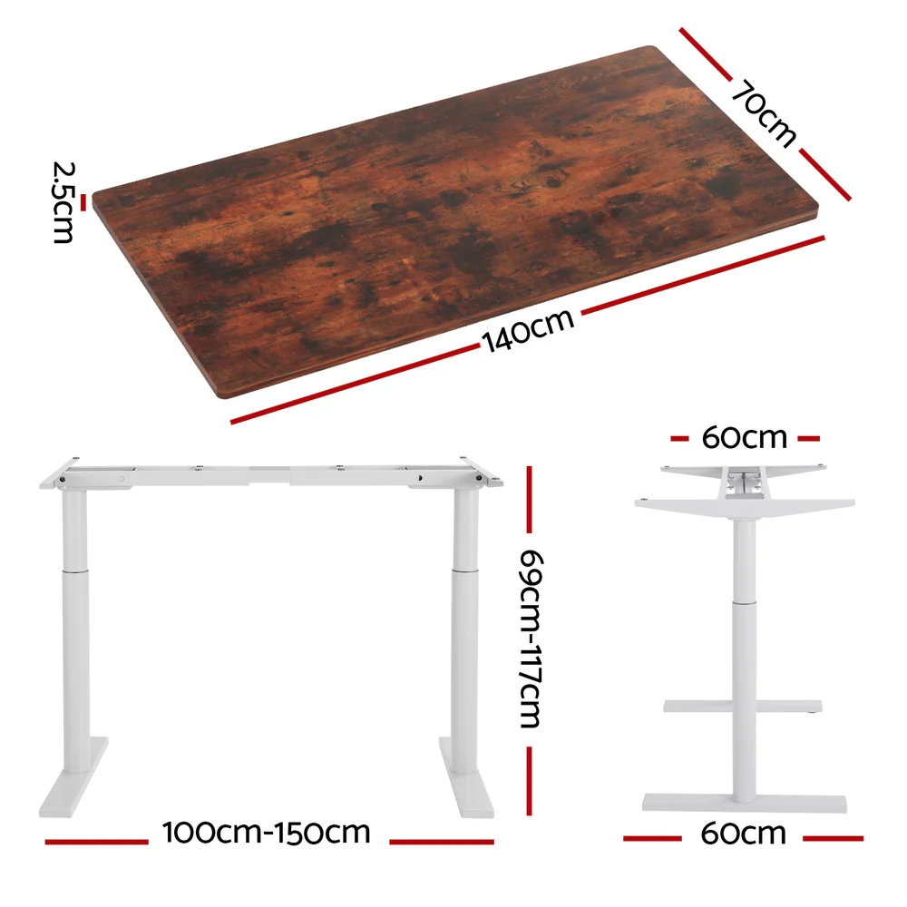 Artiss Standing Desk Motorised Electric Dual Motor 140cm Rustic Brown - Nurns