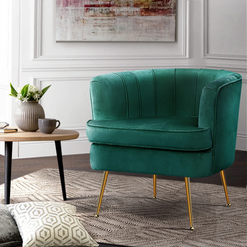 Makayla Accent Velvet Lounge Armchair - Green - Nurns
