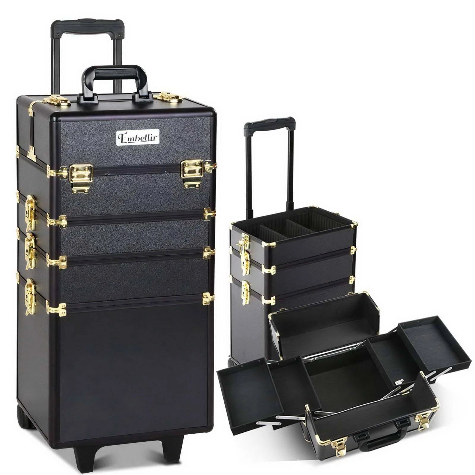 7 in 1 Portable Cosmetic Beauty Makeup Trolley - Black & Gold - Nurns