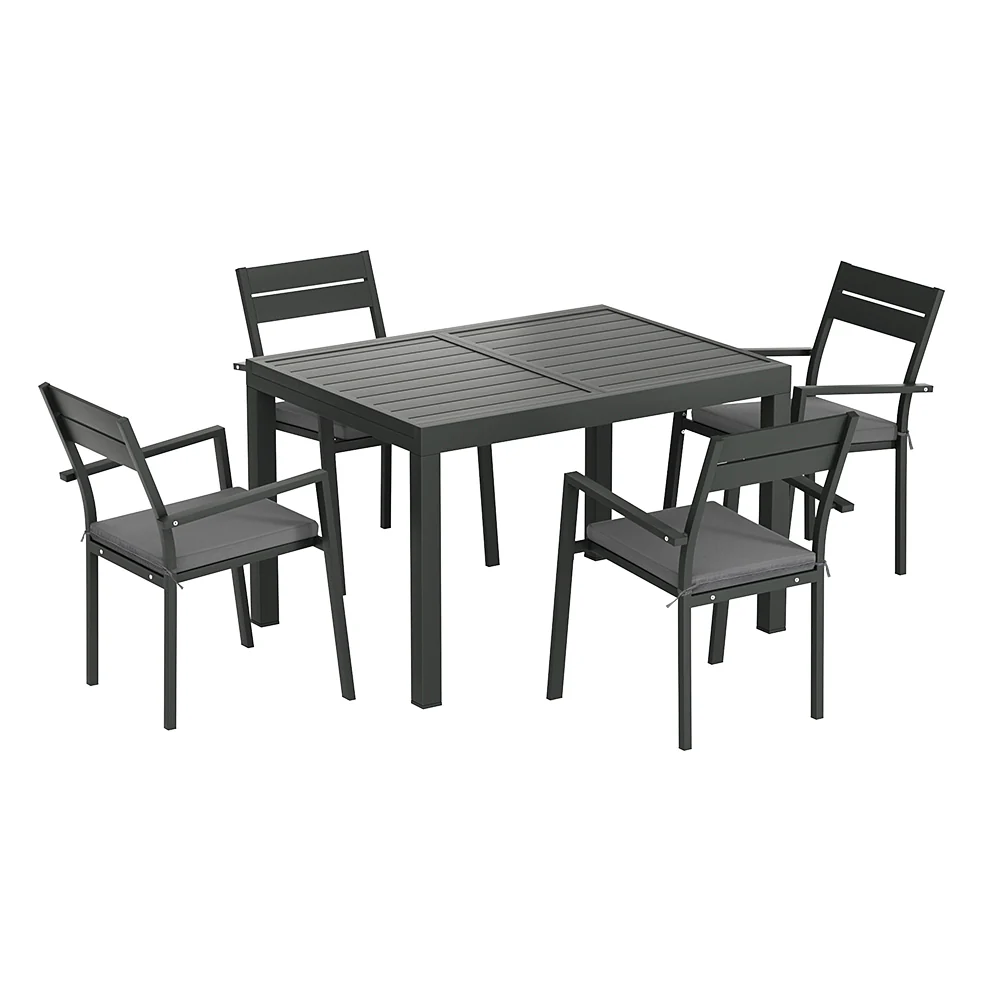 Tanner 4-Seater Aluminium Extension Table Chairs Lounge 5-Piece Outdoor Dining Set - Black - Nurns