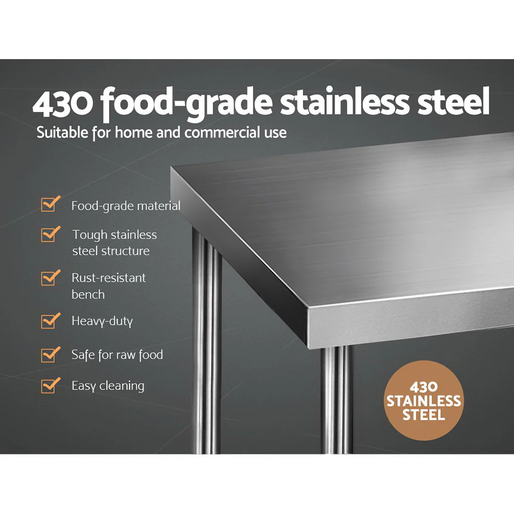 762x762mm Commercial Stainless Steel Kitchen Bench - Nurns