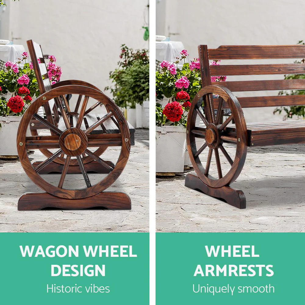 Celestia Wooden Wagon Wheel Bench - Brown - Nurns