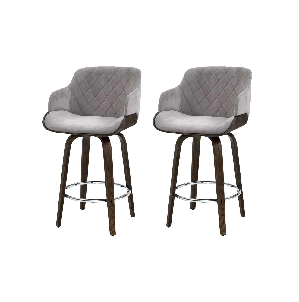 Set of 2 Lleida Velvet Bar Stool Swivel - Grey - Nurns