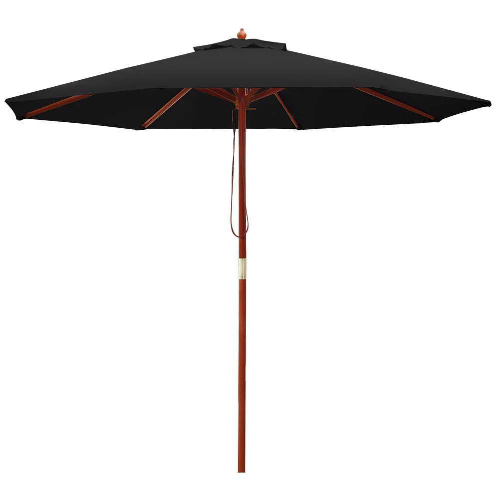 Instahut 2.7m Outdoor Umbrella Pole Umbrellas Beach Garden Sun Stand Patio Black - Nurns