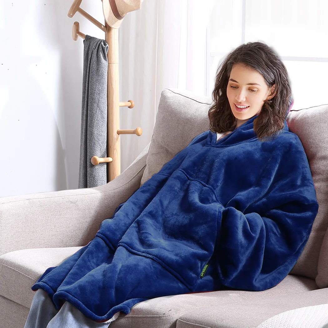 Winona Soft Blanket Plush Warm Fleece Sherpa Hoodie Sweatshirt Huggle Pajamas - Navy - Nurns