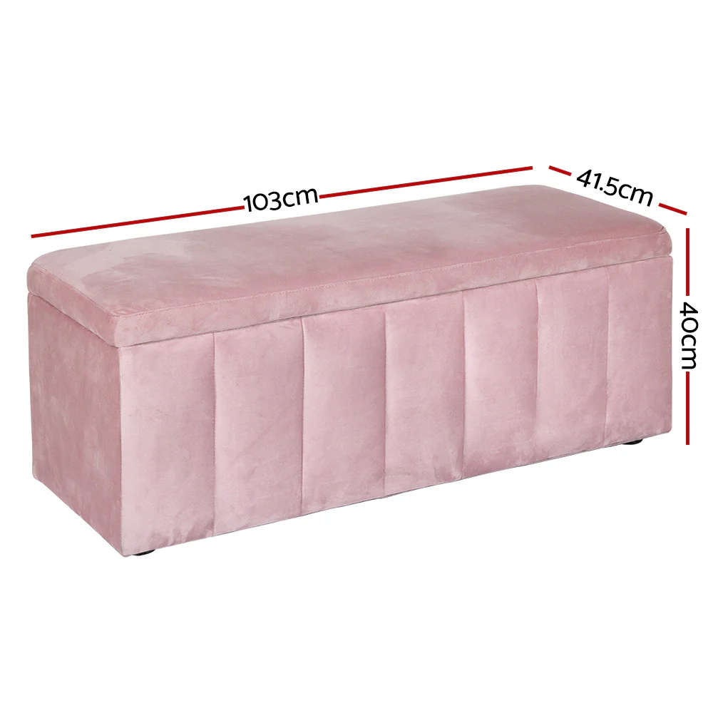 Storage Ottoman Blanket Box 103cm Velvet - Pink - Nurns