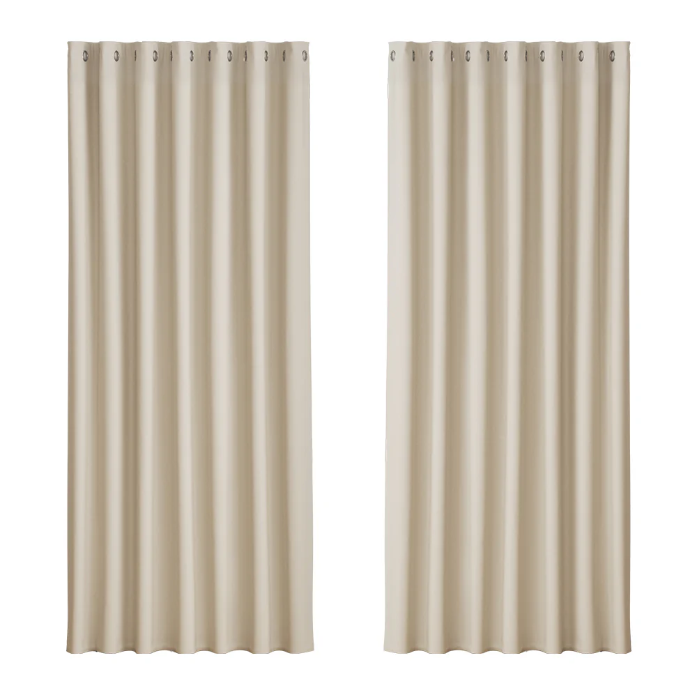 Set of 2 Blockout Curtains Blackout Window Curtain Eyelet 240x230cm Beige - Nurns