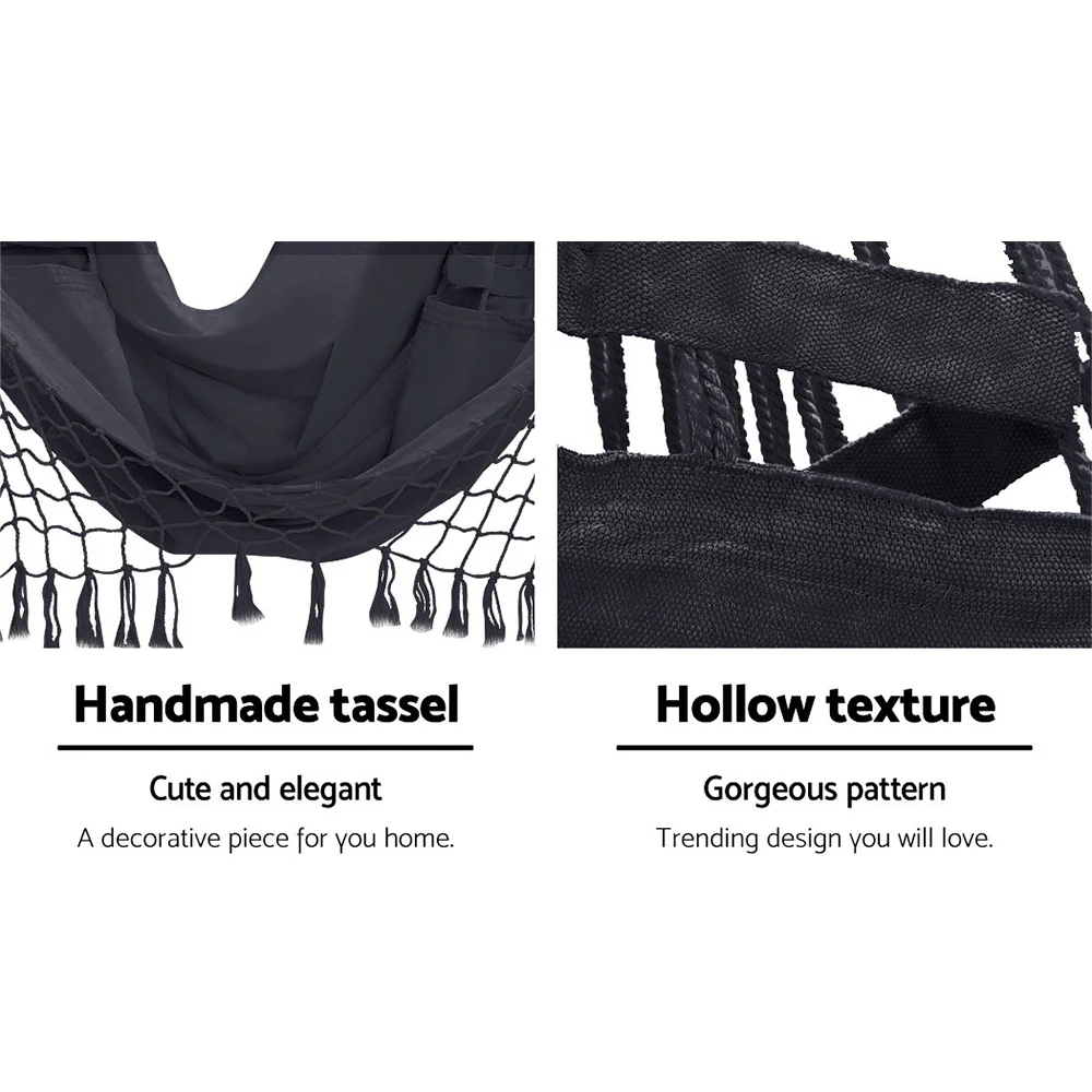 Outdoor Hammock Chair with Stand Tassel Hanging Rope Hammocks - Grey - Nurns