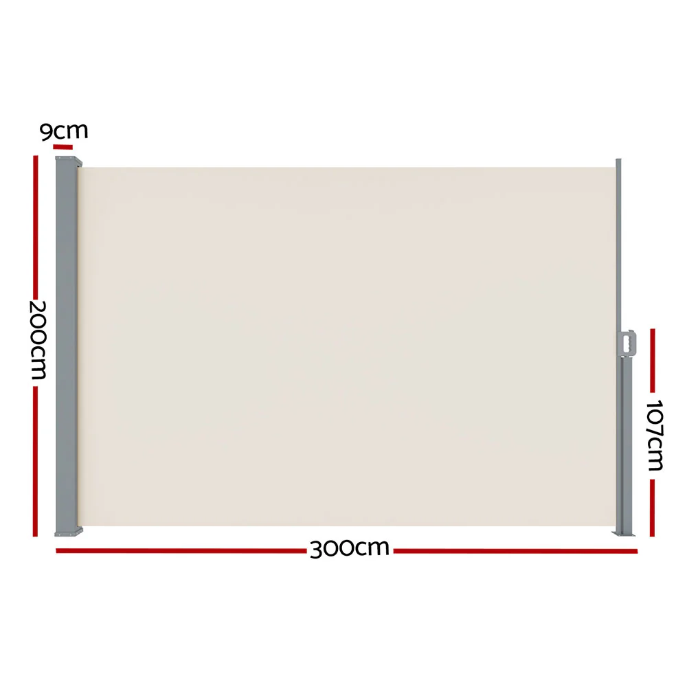 Instahut Side Awning Sun Shade Outdoor Blinds Retractable Screen 2x3M Cream - Nurns
