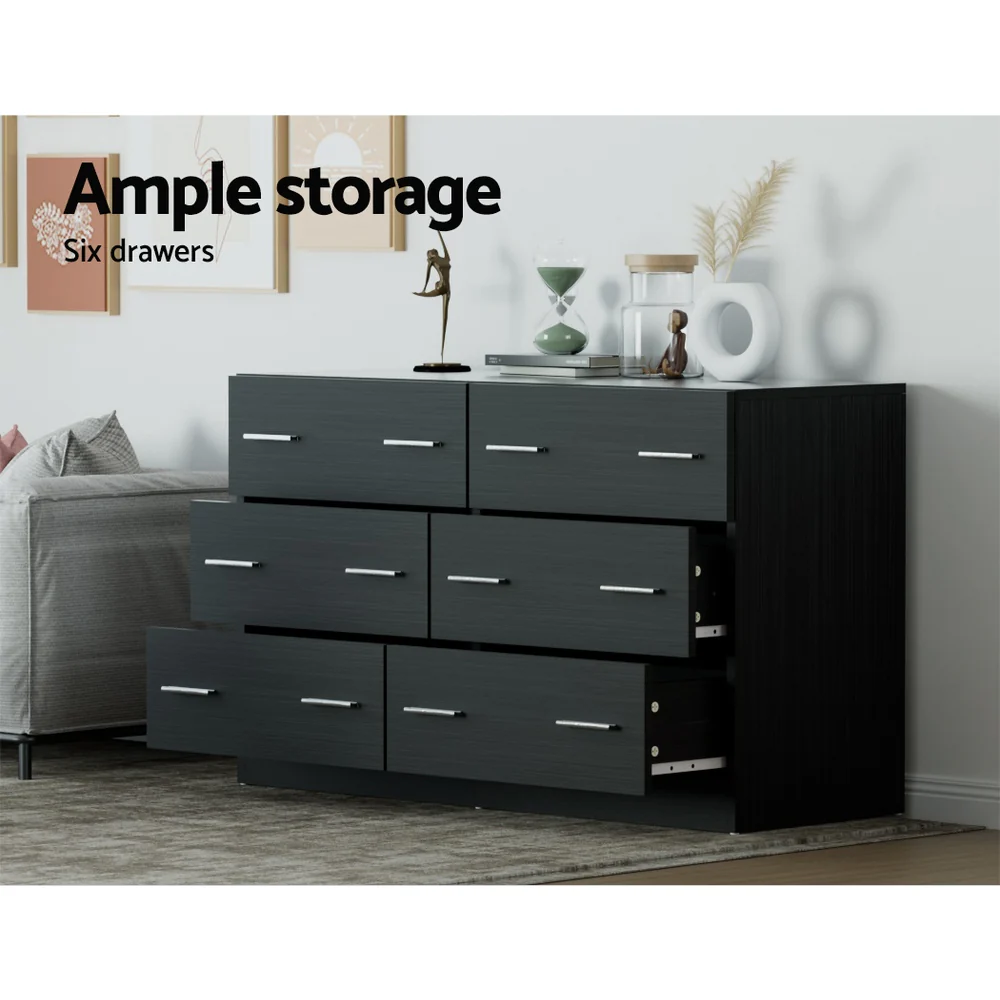Artiss 6 Chest of Drawers - Black - Nurns