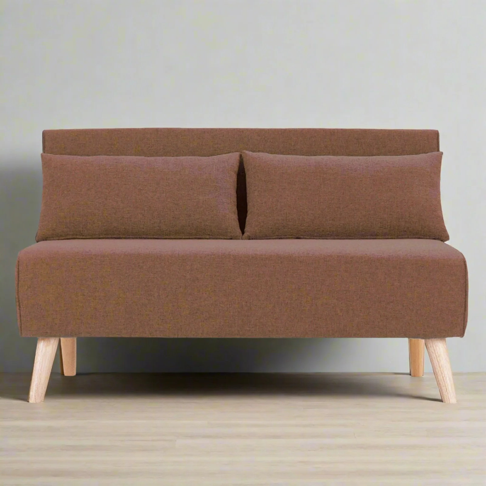 Mallory 2-Seater Faux Linen Adjustable Sofa Bed Lounge - Brown - Nurns