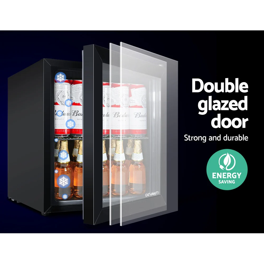Devanti 46L Bar Fridge Glass Door with Light Black - Nurns