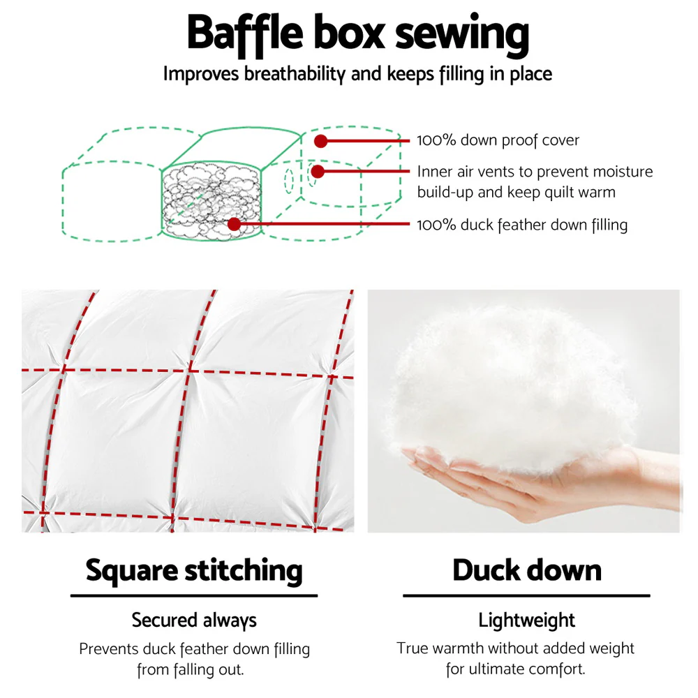 Queen Giselle Bedding 700GSM Duck Down Feather Quilt - Nurns