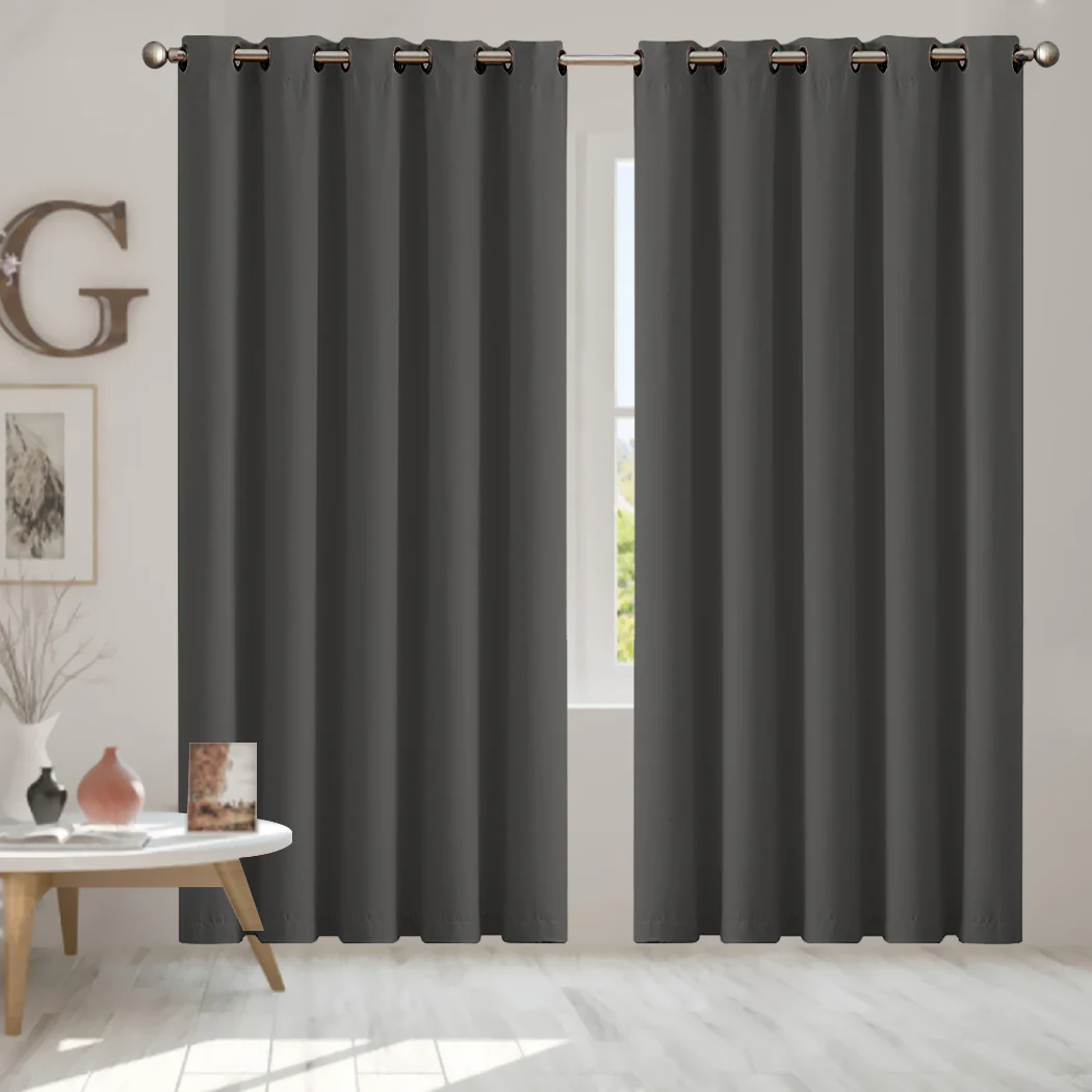 Set of 2 180x230cm Blockout Curtains Panels 3 Layers - Charcoal - Nurns