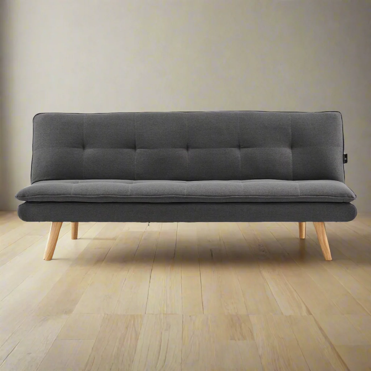 Matilda 3-Seater Linen Futon Sofa Bed Lounge - Dark Grey - Nurns