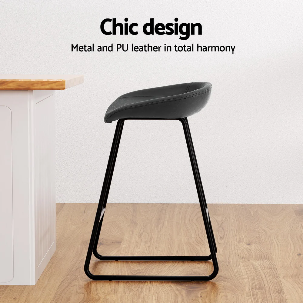 Set of 4 Caracas Bar Stools Kitchen Dining Chairs Counter Stool PU Leather Metal - Black - Nurns