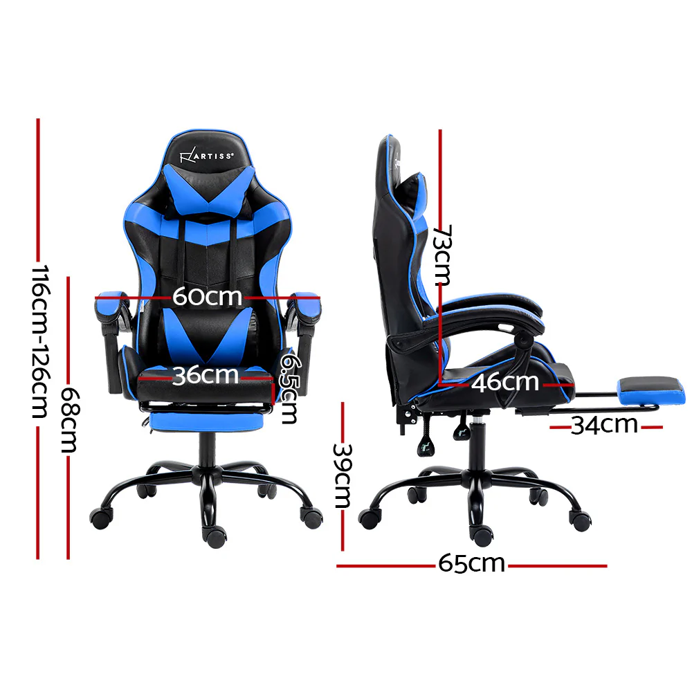Artiss Gaming Office Chair Recliner Footrest Blue - Nurns