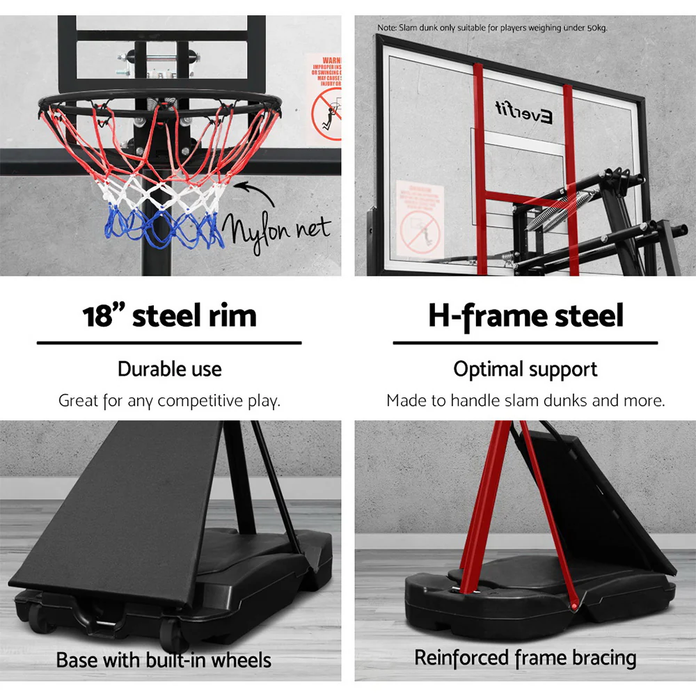 Everfit 3.05M Basketball Hoop Stand System Adjustable Height Portable Black Pro - Nurns