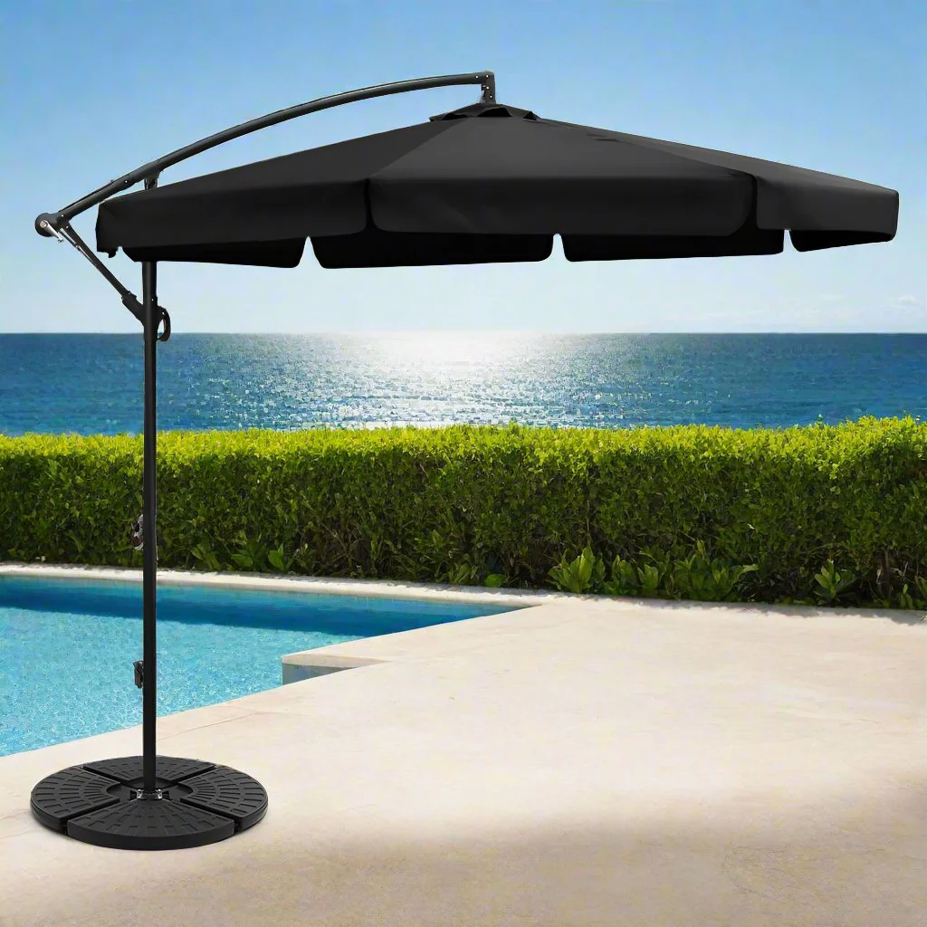 Instahut 3m Outdoor Umbrella w/Base Cantilever Garden Patio Beach Black - Nurns