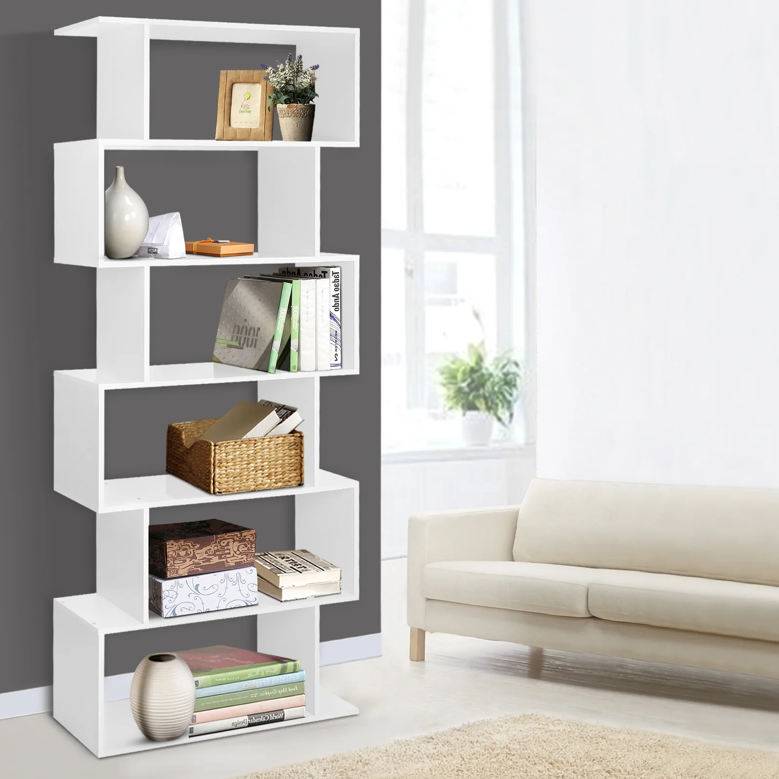 Artiss Bookshelf 6 Tiers - Riva White - Nurns