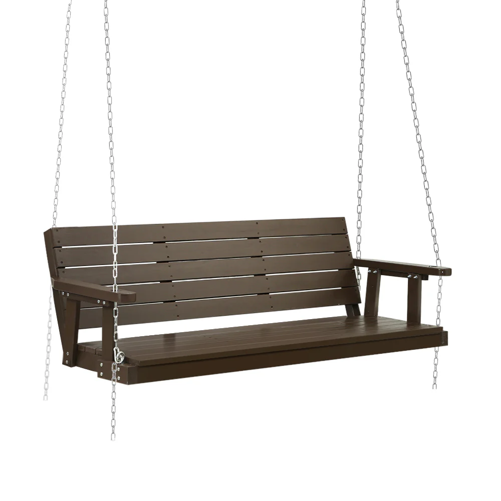 Harlow 3 Seater Porch Swing Chair with Chain Bench Wooden - Brown - Nurns