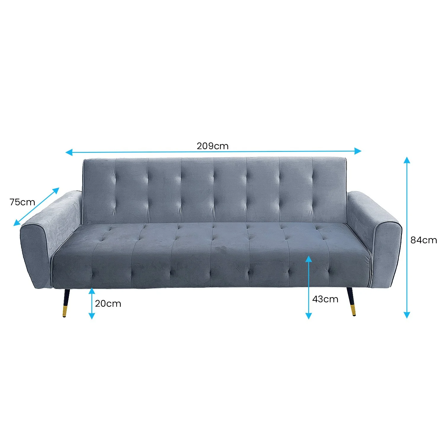 Milli 3-Seater Tufted Velvet Sofa Bed - Light Grey - Nurns