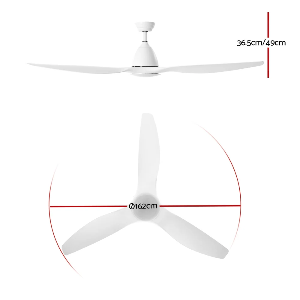 64'' DC Motor Ceiling Fan With Light LED Remote Control Fans 3 Blades - Nurns