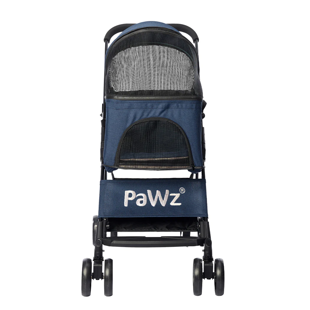 Pet Stroller Dog Cat Pram Foldable Carrier 4 Wheels Travel Pushchair Blue Large - Nurns