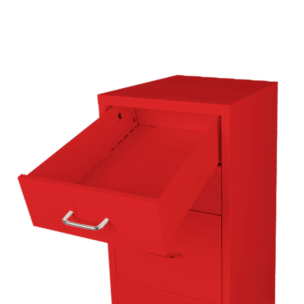 Levede 5 Drawer Office Cabinet Drawers Red - Nurns