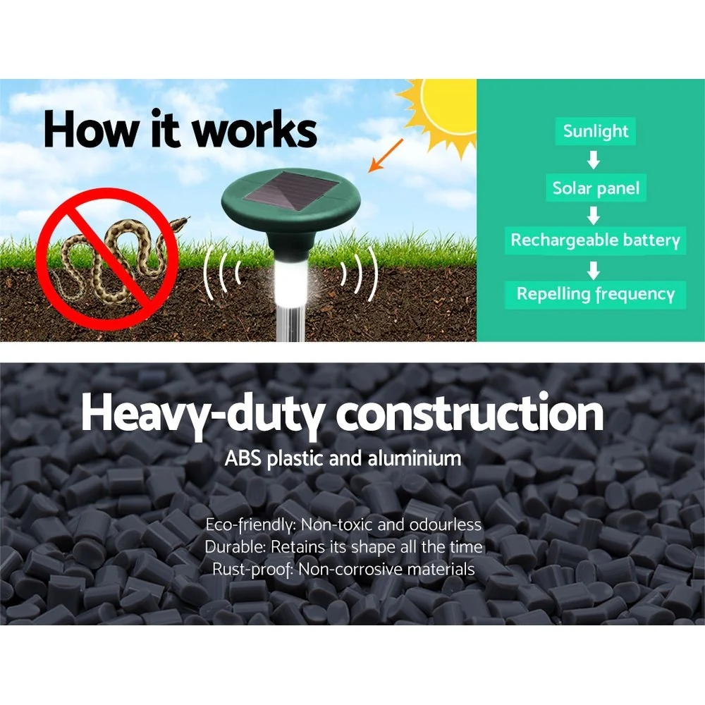 Set of 8 Snake Repeller Solar LED Pulse Plus Ultrasonic Pest Rodent Repellent - Nurns