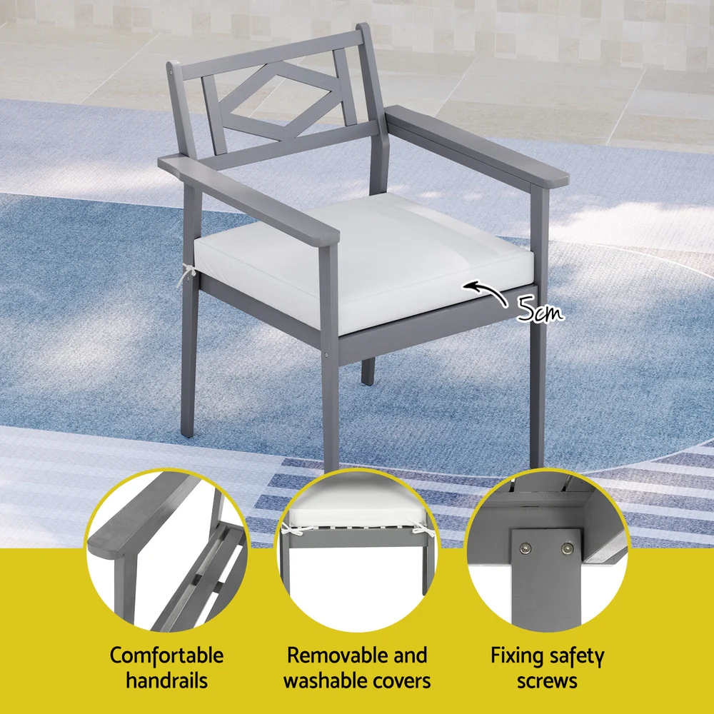 Axton 4-Seater Chair Table Patio Acacia 5-Piece Outdoor Furniture - Grey - Nurns