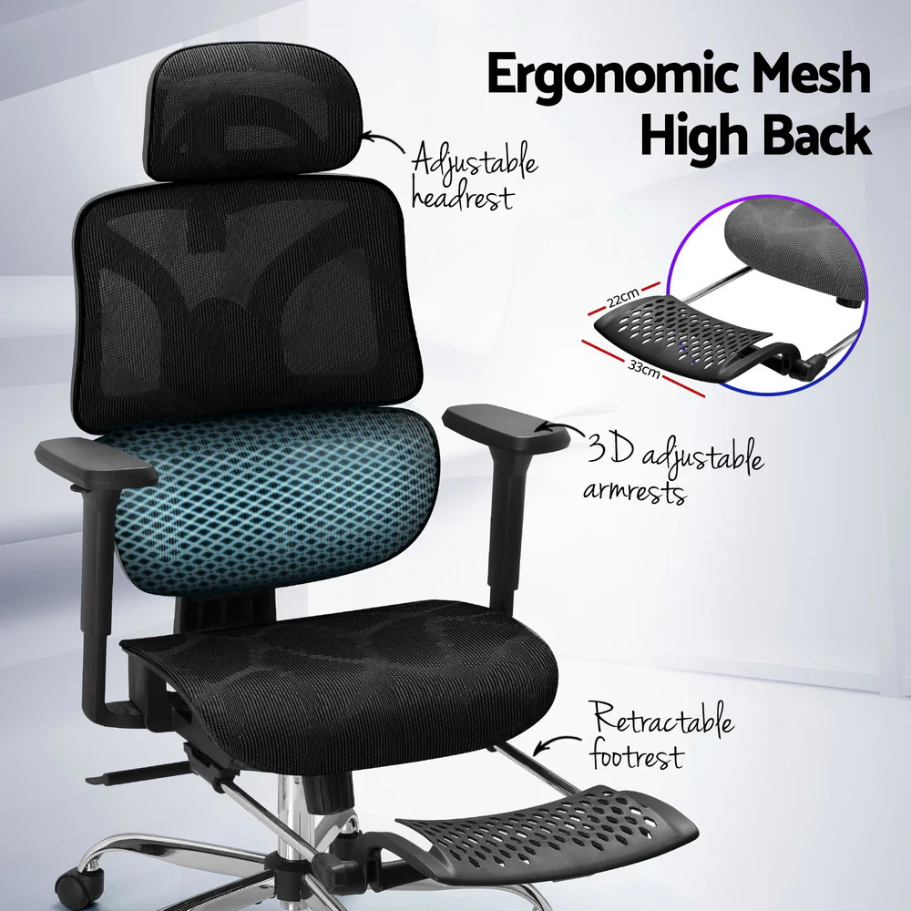 Artiss Ergonomic Office Chair Footrest Black - Nurns