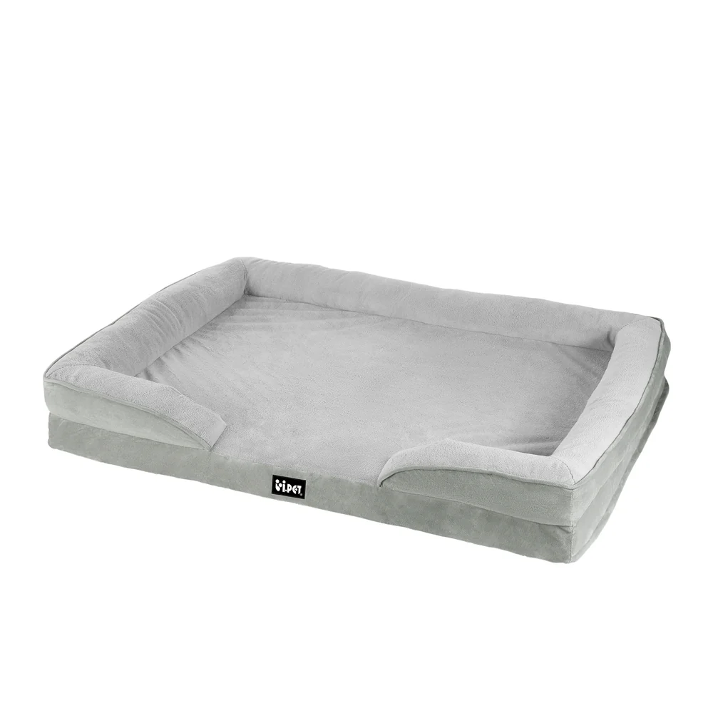 LARGE Dog Beds Pet Calming Soft Cushion Egg Crate Sofa Removable Washable - Grey - Nurns