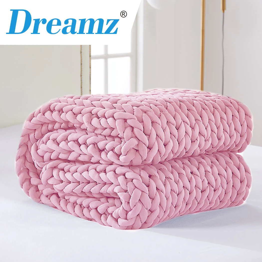 Whimsy Weighted Soft Blanket Knitted Chunky Bulky Knit 6.5KG - Pink - Nurns