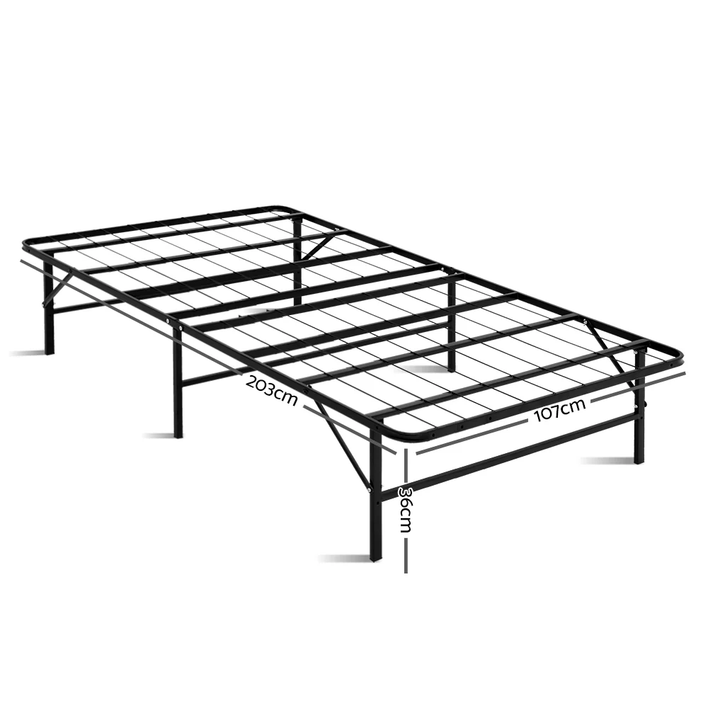 Pisa Foldable Metal Bed Frame - Black King Single - Nurns