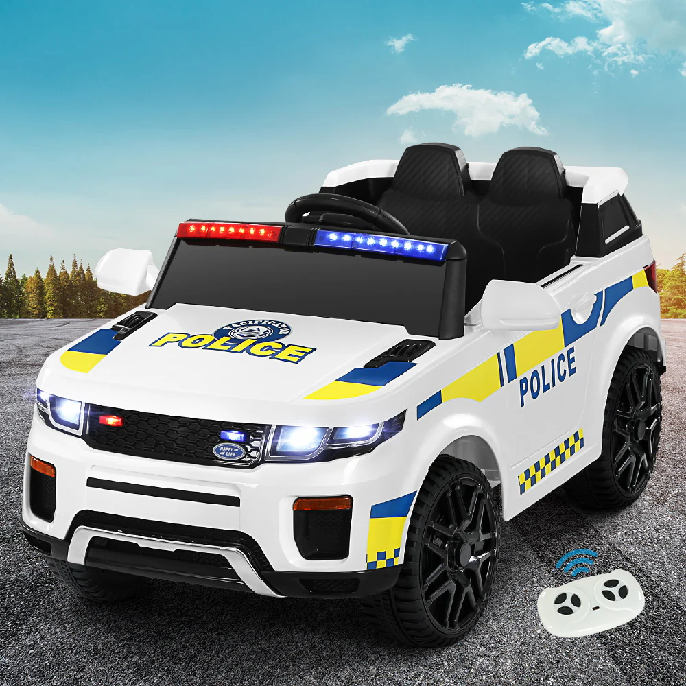 Kids Electric Ride On Patrol Police Car Horn Music Remote - White - Nurns