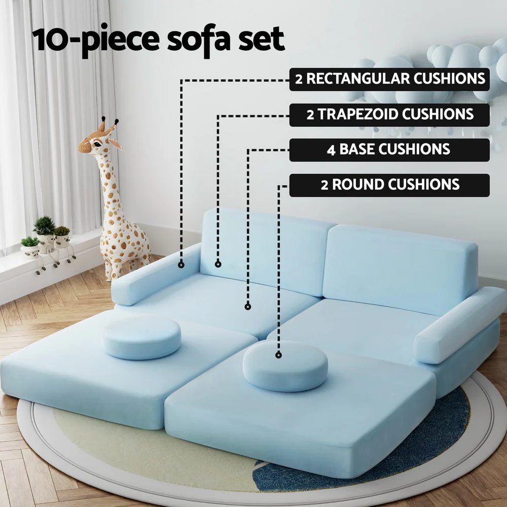 Madelyn 2-Seater Sofa Bed 160CM DIY Play Couch Velvet - Blue - Nurns