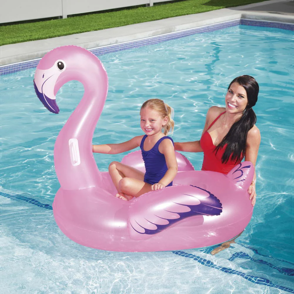 Kids Flamingo Rider Ride On Float Floating Seat Pool Lounger 1.27Mx1.27M - Nurns