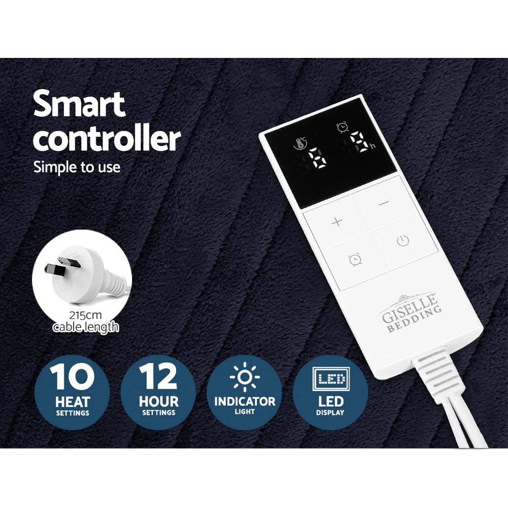 Watson Electric Throw Soft Blanket Heated Rug Fleece Snuggle Washable - Charcoal - Nurns