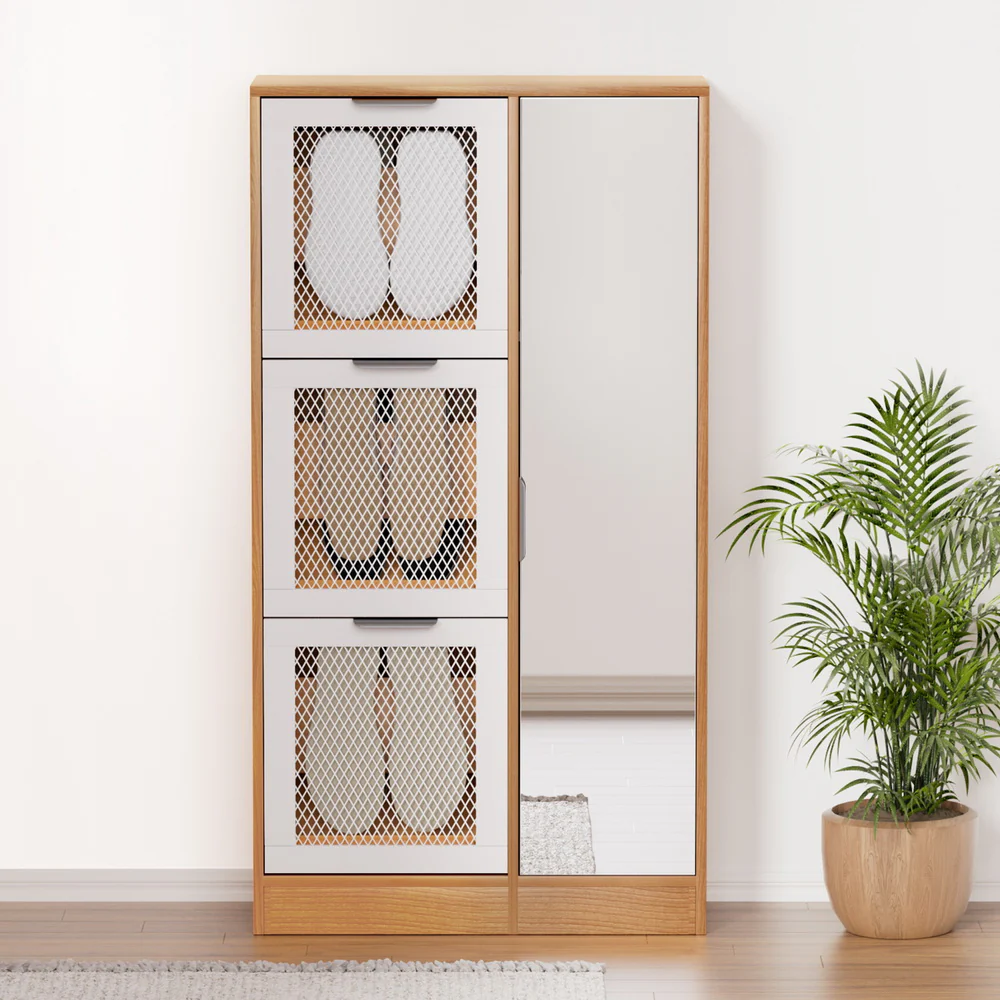 Artiss Shoe Rack Cabinet Mirror White - Nurns